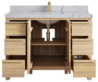Elizabeth Oak 48" Single Sink Vanity, White 2" Venatino Quartz