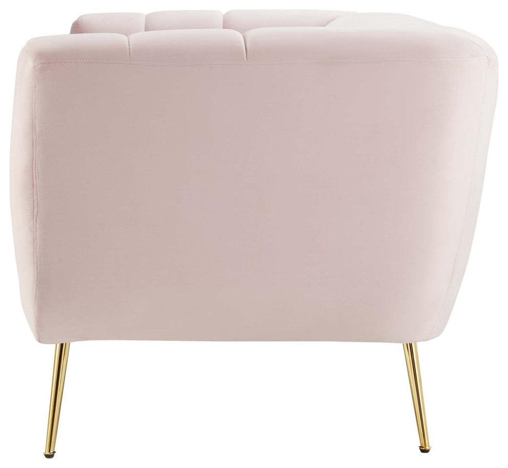 Tufted Sofa, Velvet, Pink, Modern, Living Lounge Room Hotel Lobby Hospitality