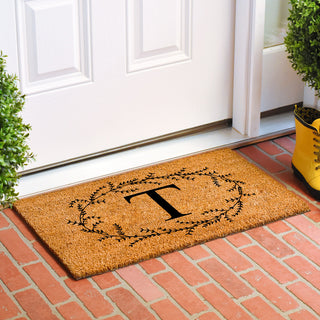 Calloway Mills Rustic Leaf Vine Monogrammed Doormat, 24"x36", Letter T