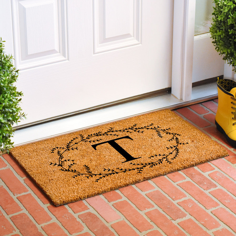 Calloway Mills Rustic Leaf Vine Monogrammed Doormat, 24"x36", Letter T