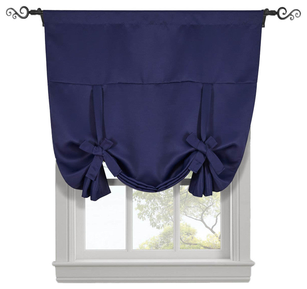 Ava Blackout Curtains Rod Pocket Tie Up Shade, Navy, 46"x63"
