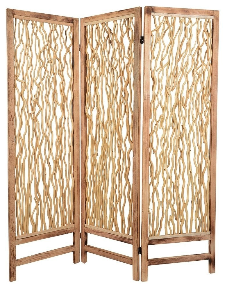 60 X 69 Brown 3 Panel Wood Foldable  Screen