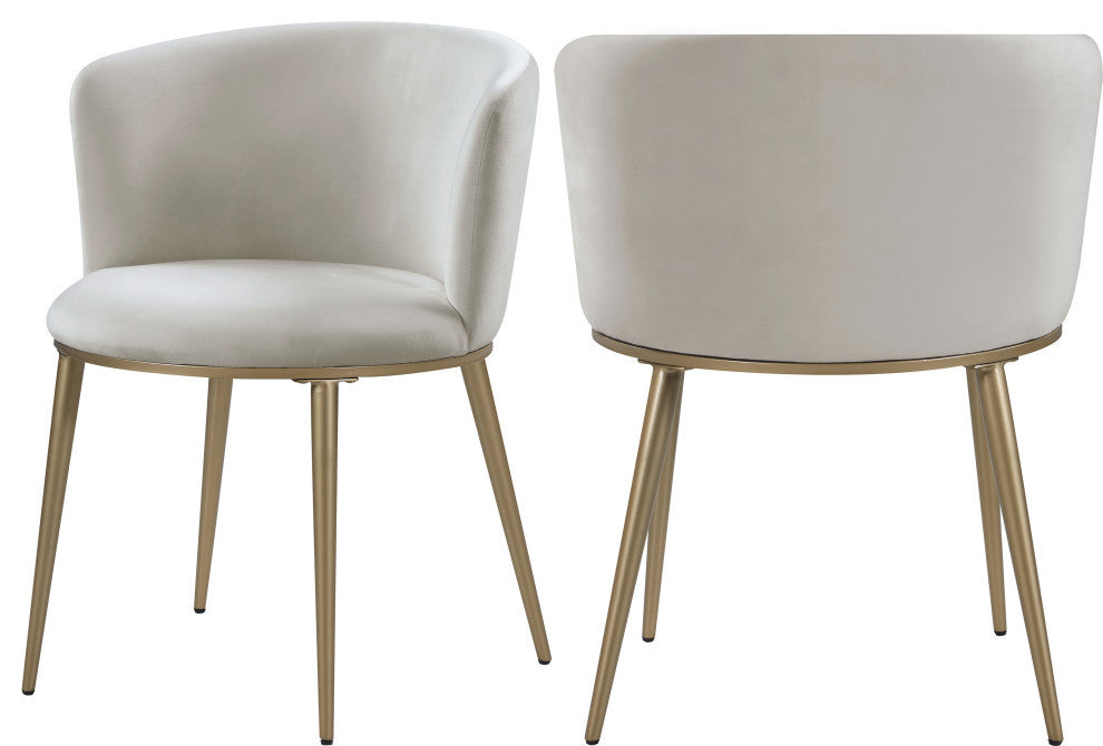 Skylar Dining Chair, Set of 2, Cream Velvet, Brushed Gold Iron Legs