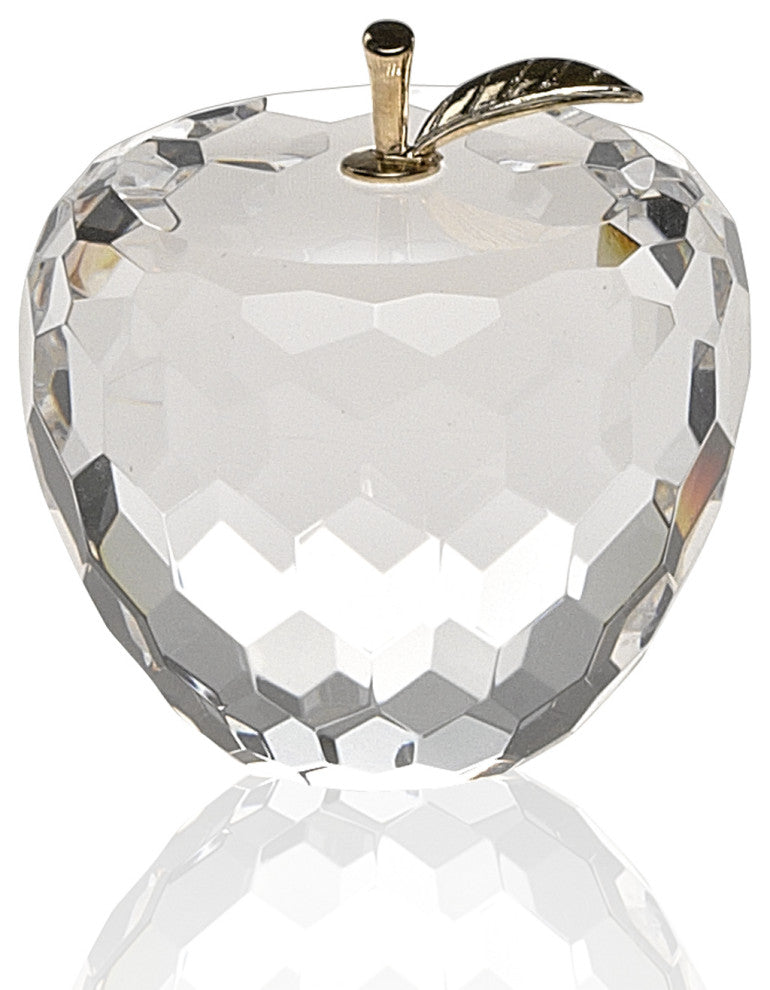 3" Clear and Gold Crystal Apple Tabletop Sculpture