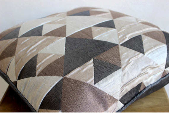 Brown Jacquard Weave 22"x22" Optic Japanese Pillows Cover, Brown Origami