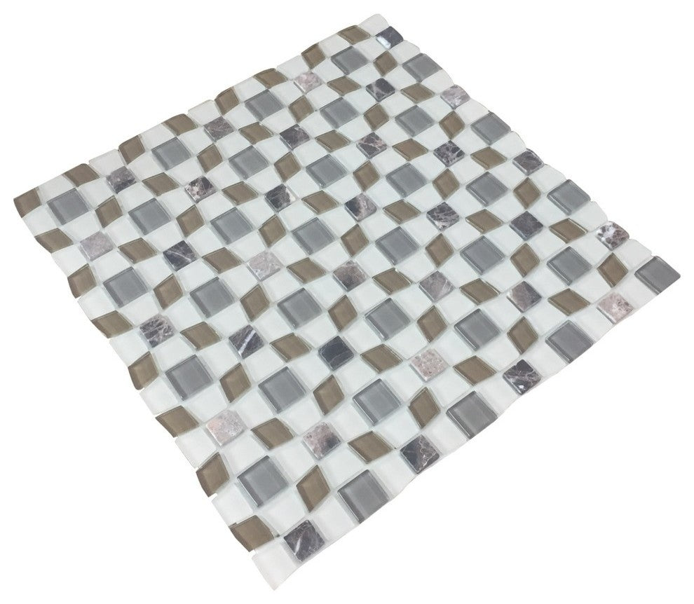 12"x12" Peel and Stick Glass Mosaic Wall Tile, Set of 12