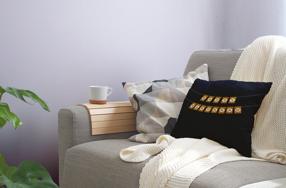 Navy Colored Banner Day Hanukkah Polyester Throw Pillow, 18"x18"