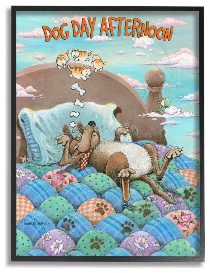 Stupell Industries Dog Day Afternoon Funny Cartoon Pet Design, 24"x30", Black