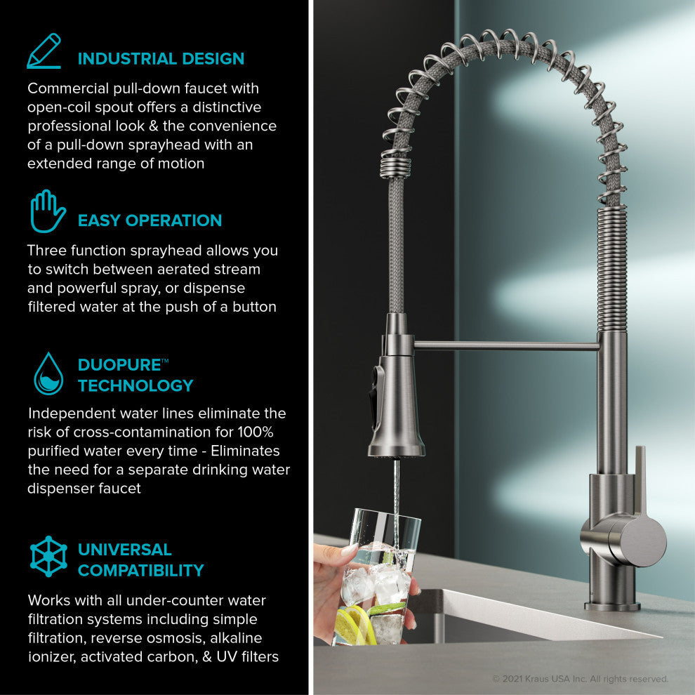 Britt Commercial Style 3-Function Pull-Down 1-Handle 1-Hole Kitchen Faucet, Chrome (Filter Kff-1691ch)