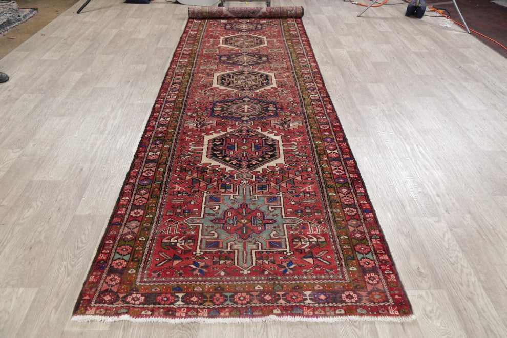 Consigned, Vintage Oriental Persian Traditional Hand-Knotted Area Rug, Red, 4x15