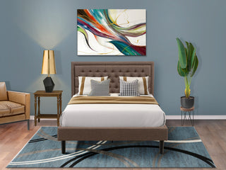 2Pc Bedroom Set, 1 Platform Queen Bed Frame Brown Padded, 1 Nightstand