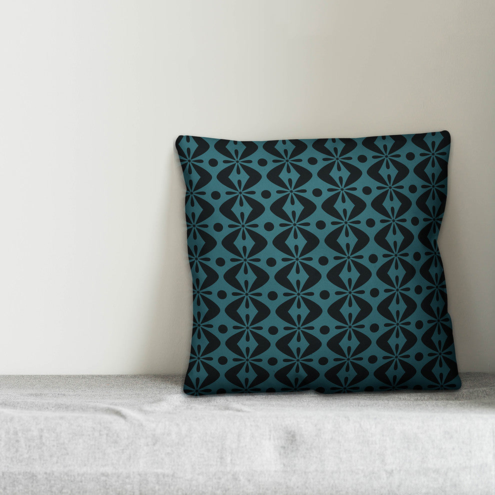 Folk Pattern, Blue Outdoor Throw Pillow, 18"x18"