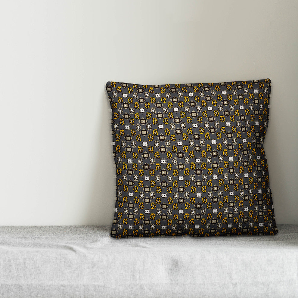 Tiny Paisley Pattern, Yellow Outdoor Throw Pillow, 16"x16"