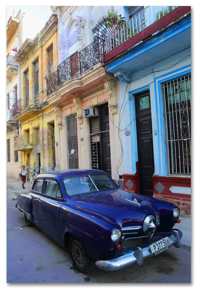 'Vatage Blue Studebaker In Havana' Canvas Art, 19x12