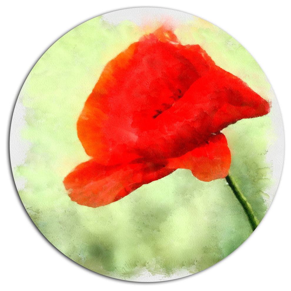 Big Red Poppy Flower Watercolor, Flower Large Disc Metal Wall Art, 36"