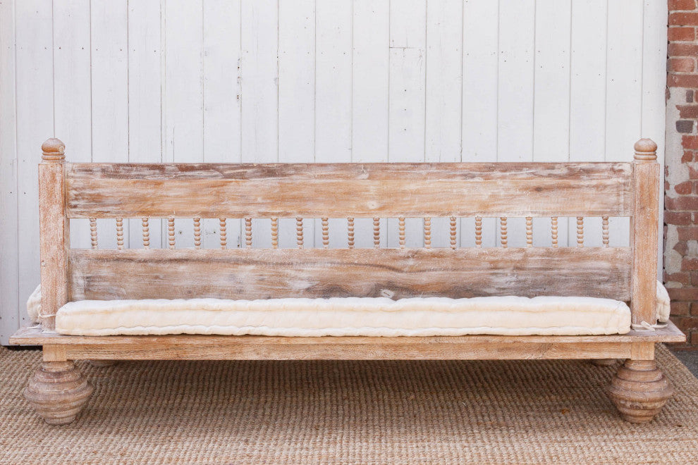 Carved Floral Whitewash Reclaimed Wood Daybed