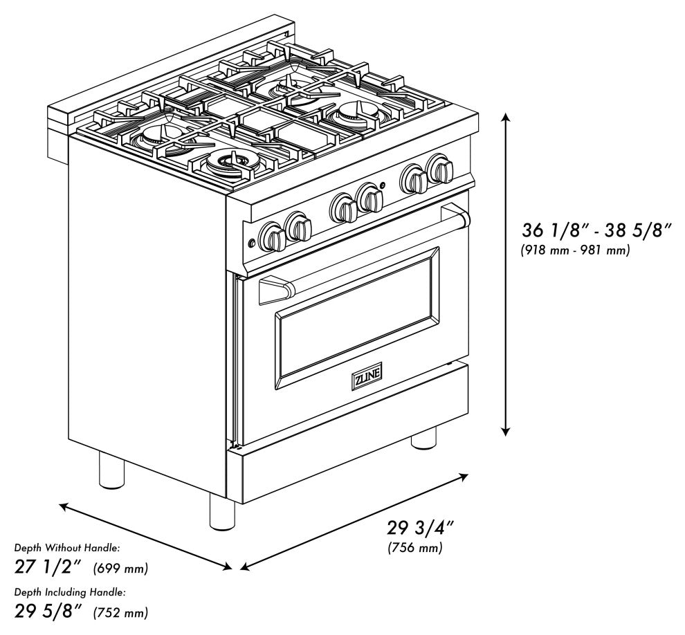 ZLINE 30 in. Professional Dual Fuel Range With White Matte Door, RA-WM-30