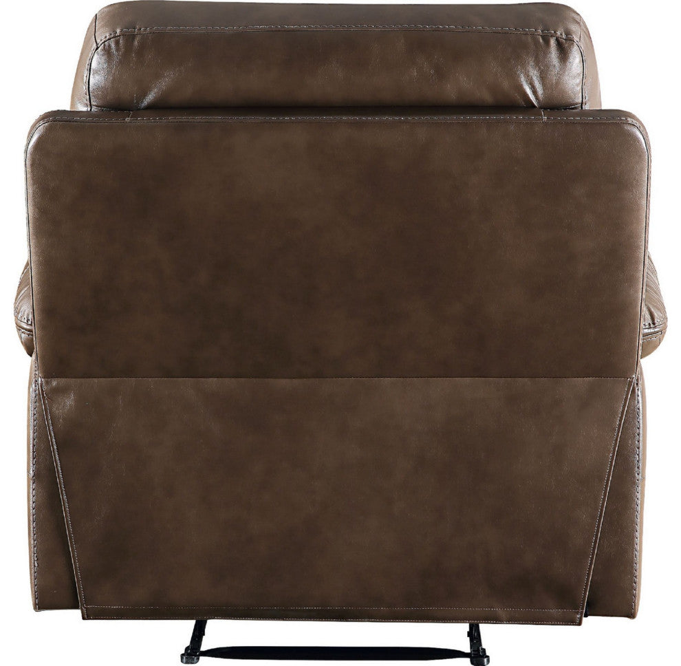 Benzara BM250552 Leatherette Power Recliner With Nailhead Trim Accent, Brown