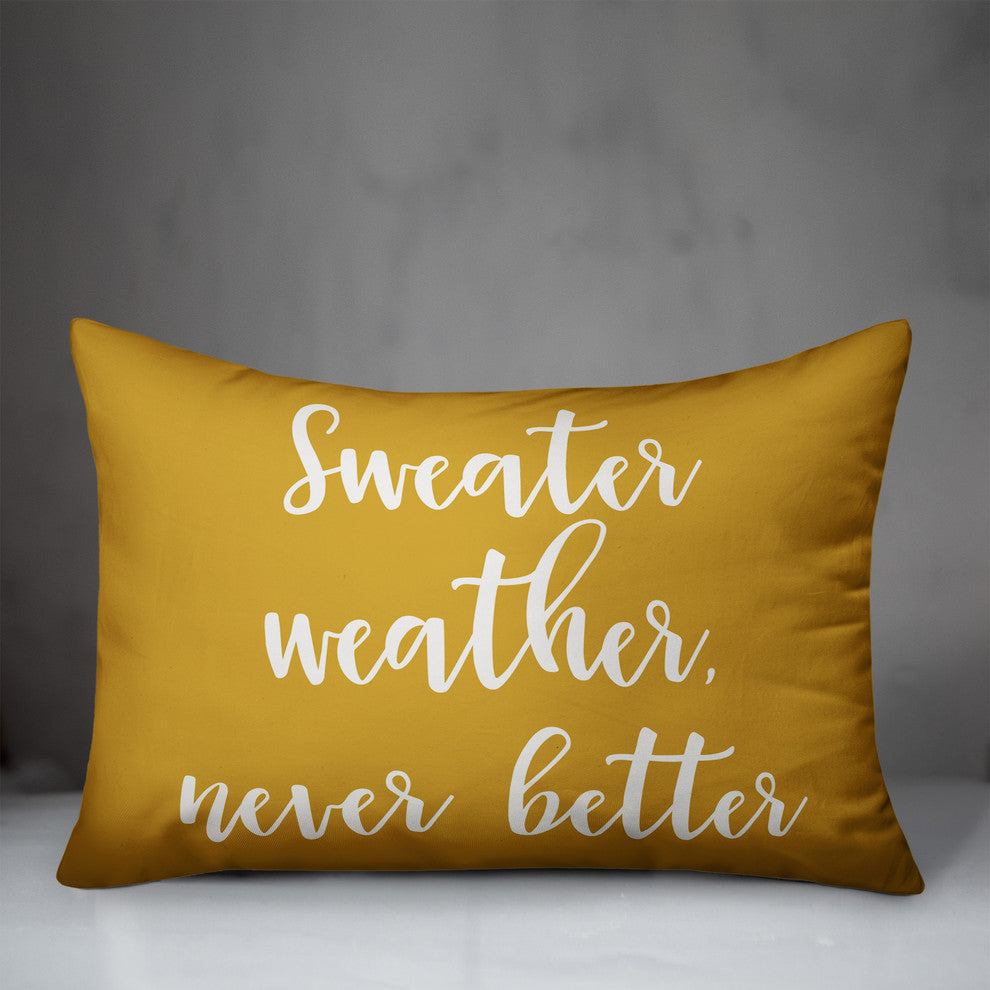 Sweater Weather Never Better Lumbar Pillow, Mustard, 14"x20"