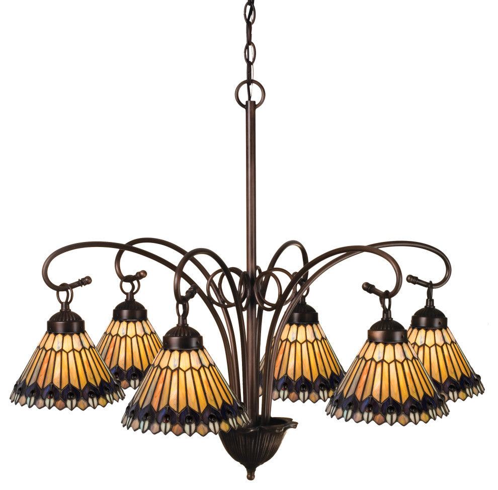 Meyda lighting 12271 31"W Tiffany Jeweled Peacock 6 LT Chandelier