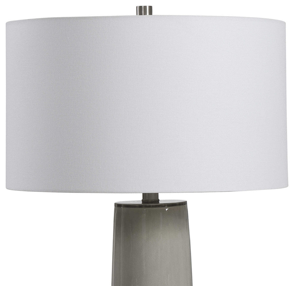 Sleek Light Gray Column Table Lamp Ceramic Two Tone Gloss Textured