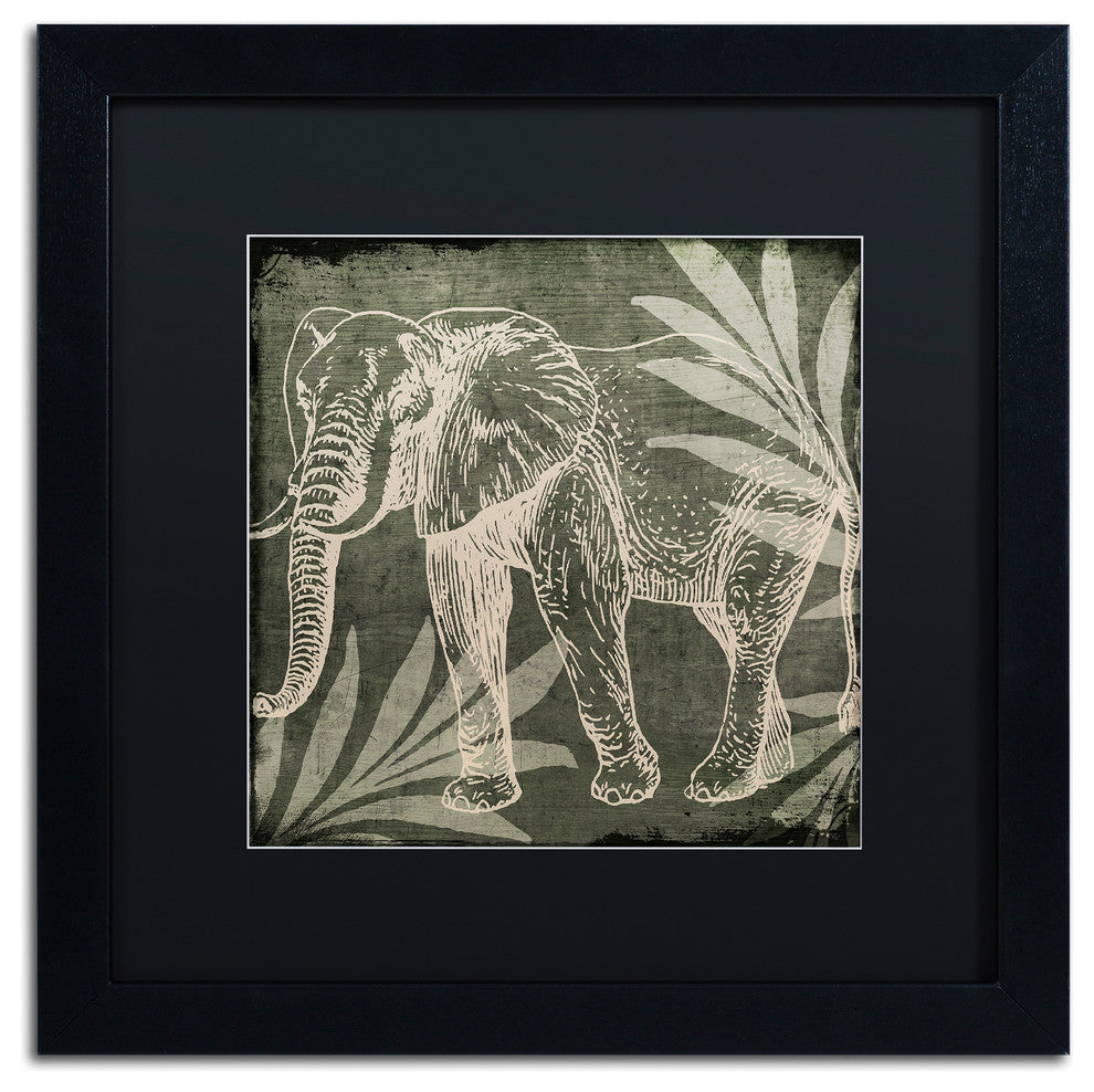 Color Bakery 'Elephant 1' Art, Black Frame, Black Matte, 16"x16"