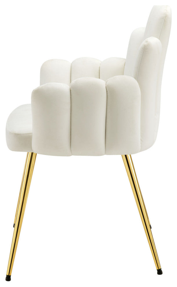 Dining Chair, Set of 2, White Gold, Velvet, Modern Cafe Bistro Hospitality