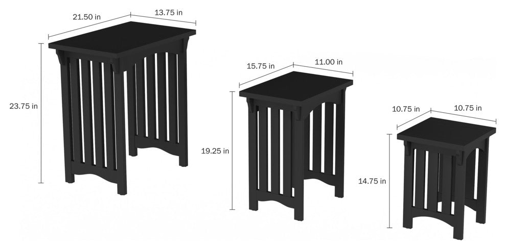 Lavish Home Nesting Tables, 3-Piece Set Mission Style, Black