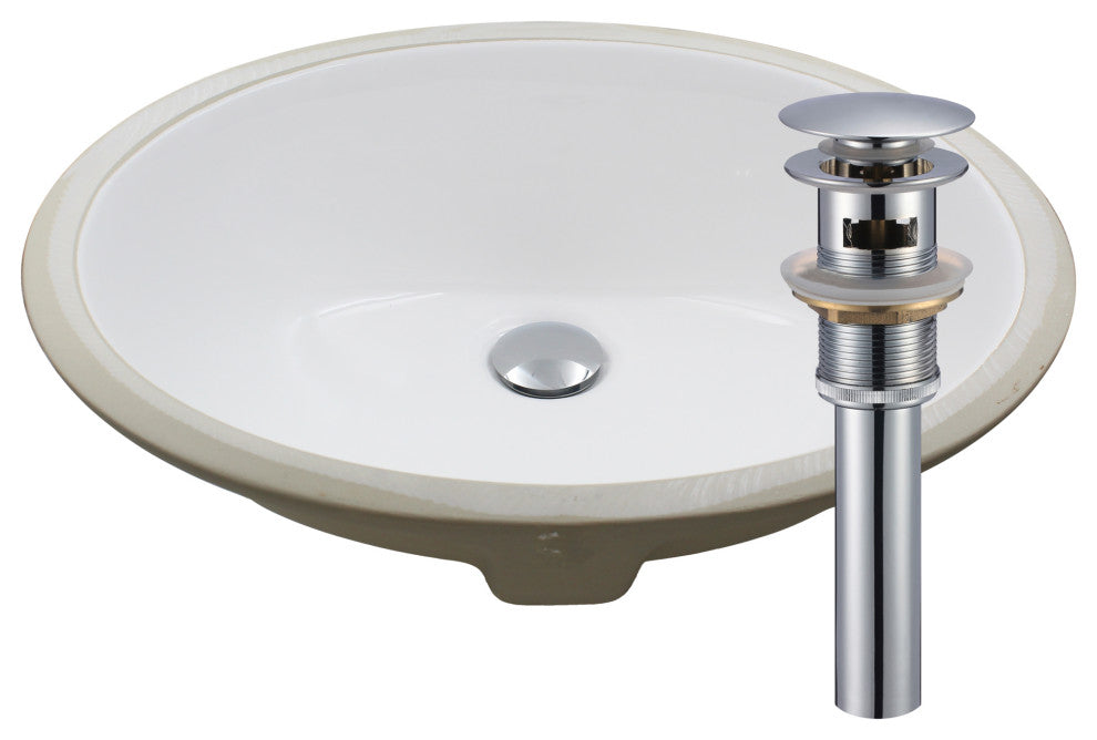 NP-U191307 Oval Undermount White Porcelain Sink with Overflow Drain Options, Chrome