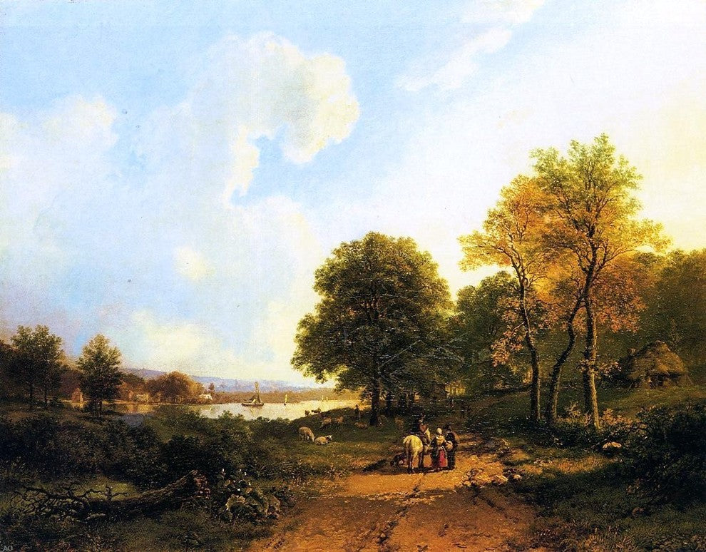 Barend Cornelis Koekkoek Peasants on a Path by a River Gallery Wrapped Canvas