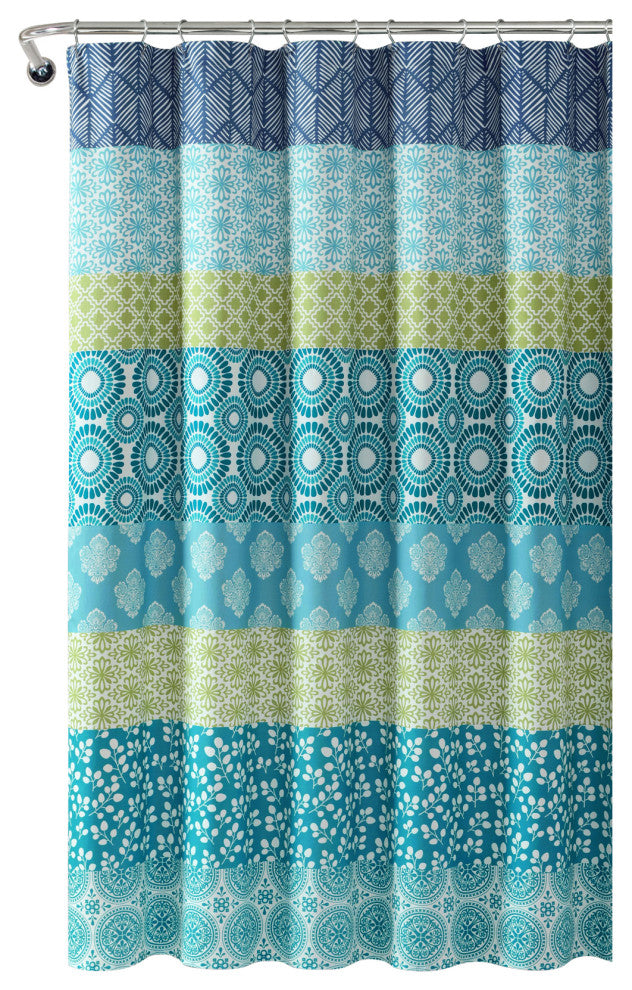 Bohemian Stripe 72x72 Shower Curtain, Blue/Green