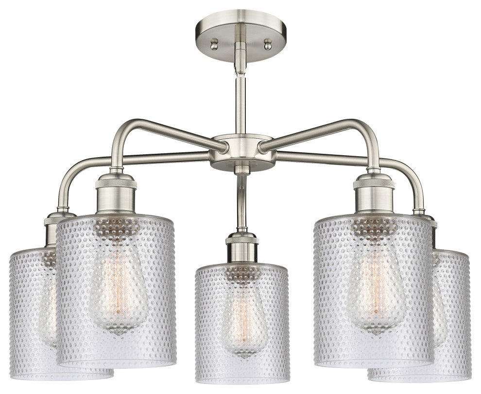 Cobbleskill 5-Light 23" Stem Chandelier, Satin Nickel Finish, Clear Shade