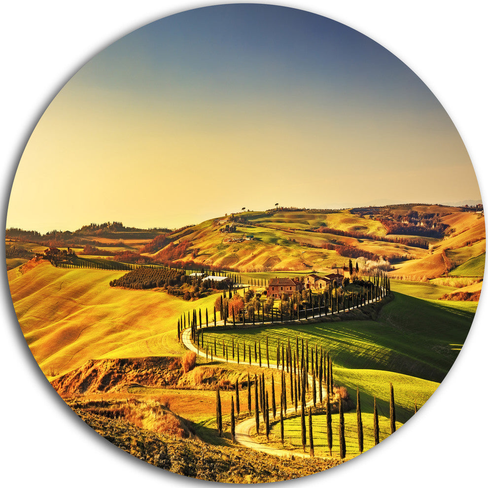 Crete Senesi Rural Landscape Tuscany, Landscape Disc Metal Artwork, 23"