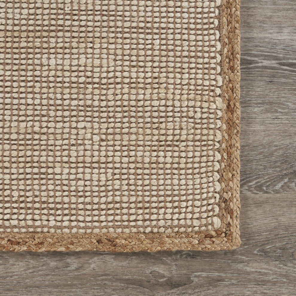 8" x 10" Tan and White Braid Border Area Rug