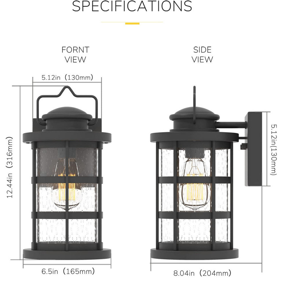 2 pack vintage wall lantern sconce with seeded glass black exterior lighting