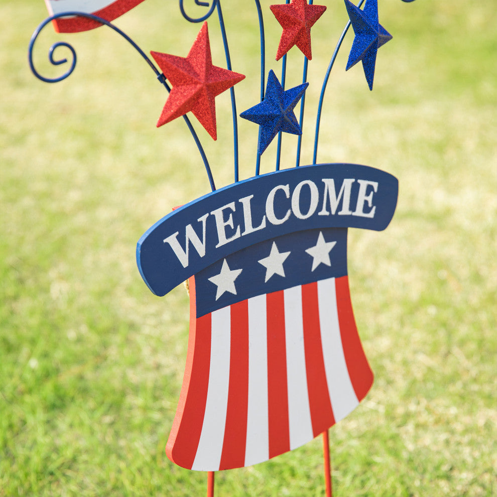 30.25"H Wooden/Metal Patriotic Flags Yard Stake/Wall Decor