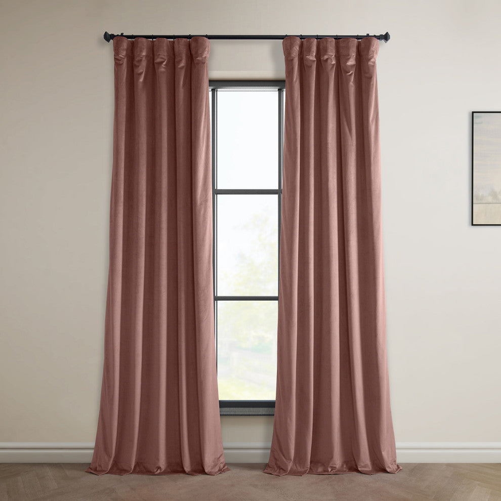 Heritage Plush Velvet Curtain Single Panel, Wild Rose, 50"x96"
