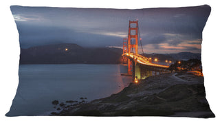 Golden Gate With Night Illumination Sea Bridge Throw Pillow, 12"x20"