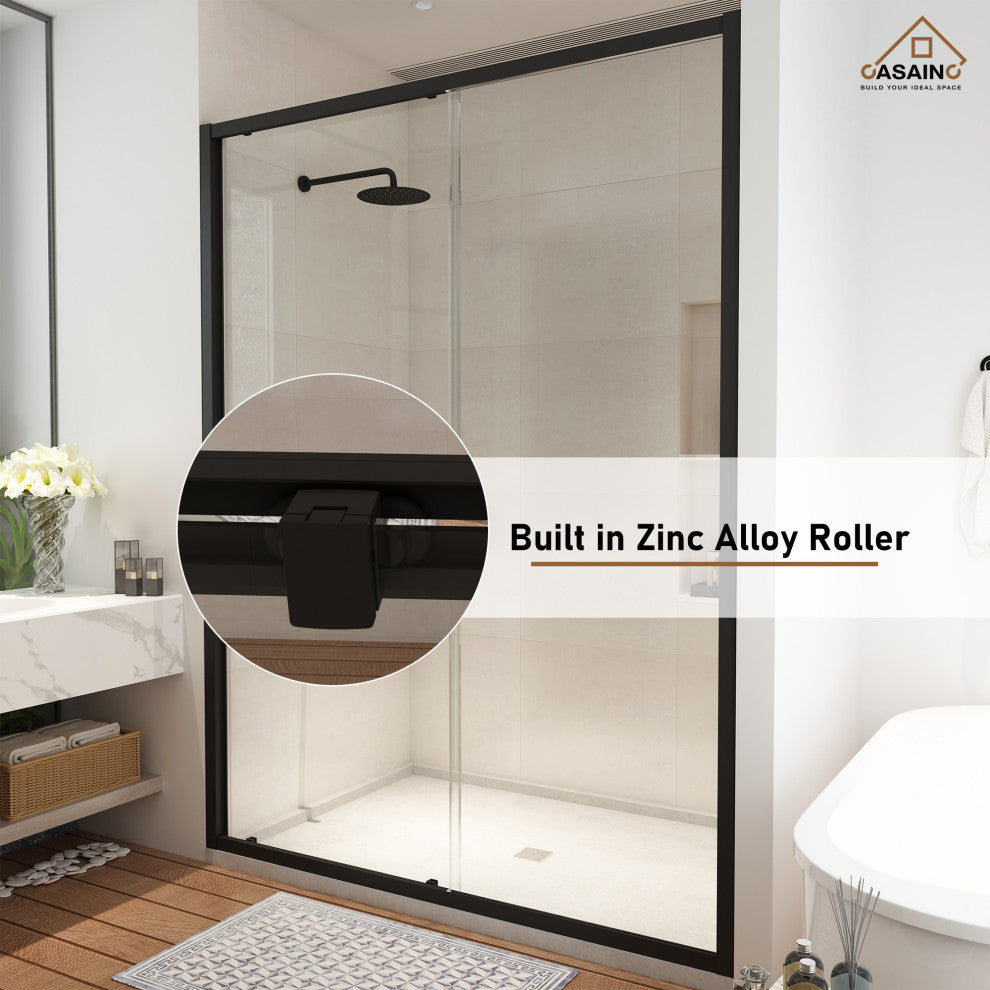 48-in x 72-in Framed Sliding Shower Door, Matte Black