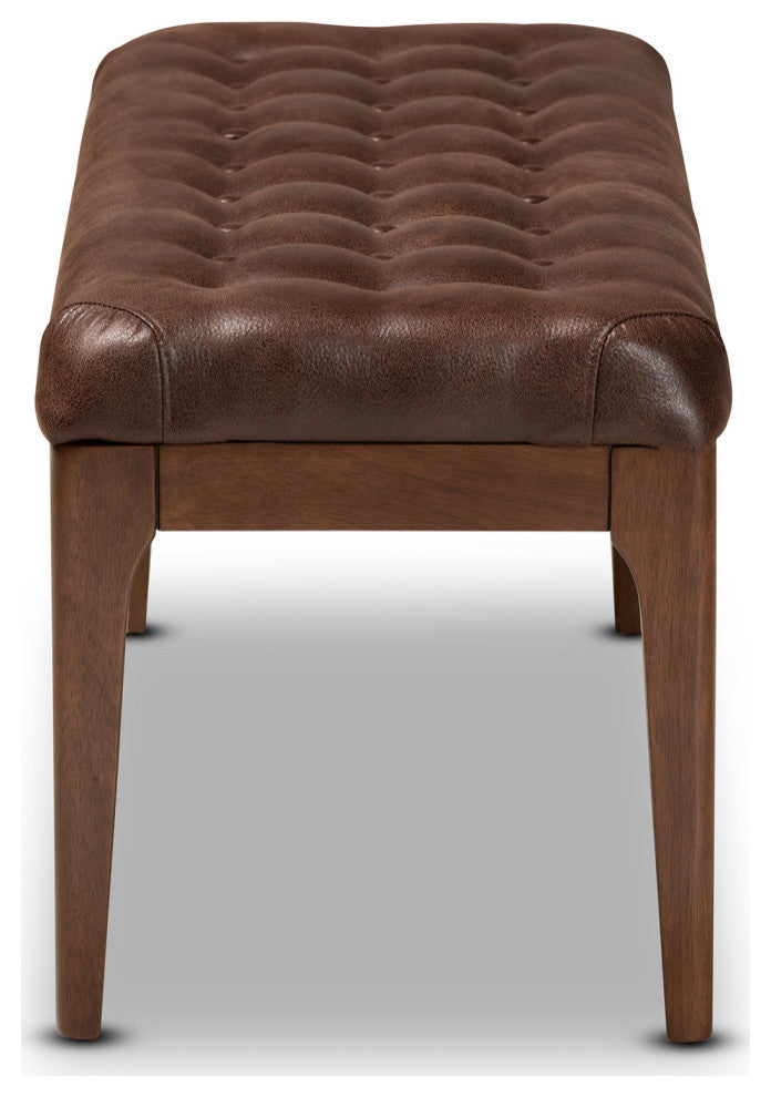 Kiyoko Mid-Century Dining Bench, Dark Brown
