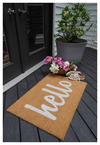 Calloway Mills Script Hello Doormats, Off White/ Natural, 24" X 36" X 0.60"