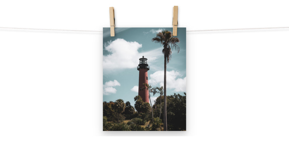Jupiter Lighthouse Colorized Coastal Landscape Photo Unframed Wall Art Print, 8" X 10"