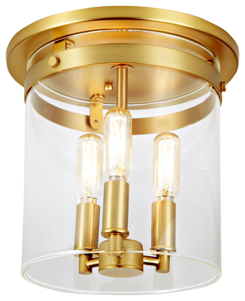 Roxbury three light cylinder glass flushmount
