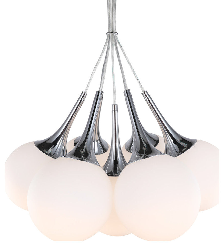 Woodbridge Lighting Alicia Tight Pendant Cluster, Chrome, 7l - 32"d, Opal & Led