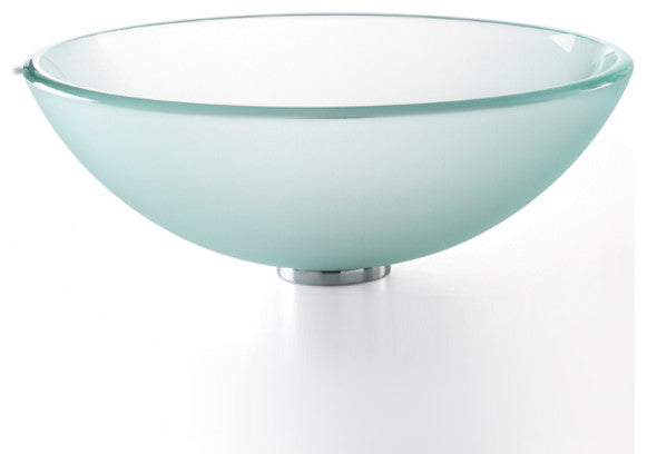 Frosted 14" Glass Vessel Bathroom Sink, PU Drain, Mounting Ring, Chrome