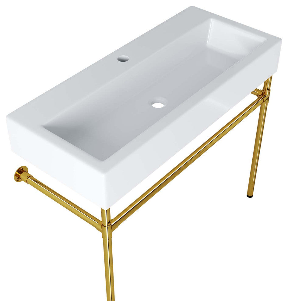 Redeem 40" Wall-Mount Gold Stainless Steel Bathroom Vanity, Gold White
