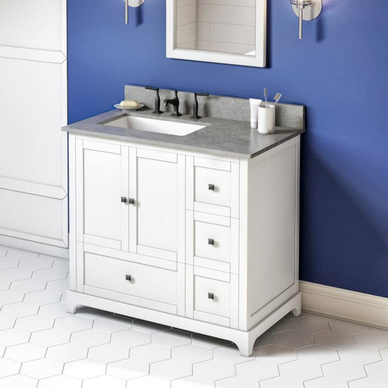 Addington Modern 36" White Left Offset Sink Vanity, Steel Grey Cultured Marble V