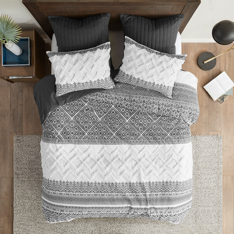 INK+IVY Mila Cotton Farmhouse 3-Piece, Gray, King/Cal King, Comforter Set