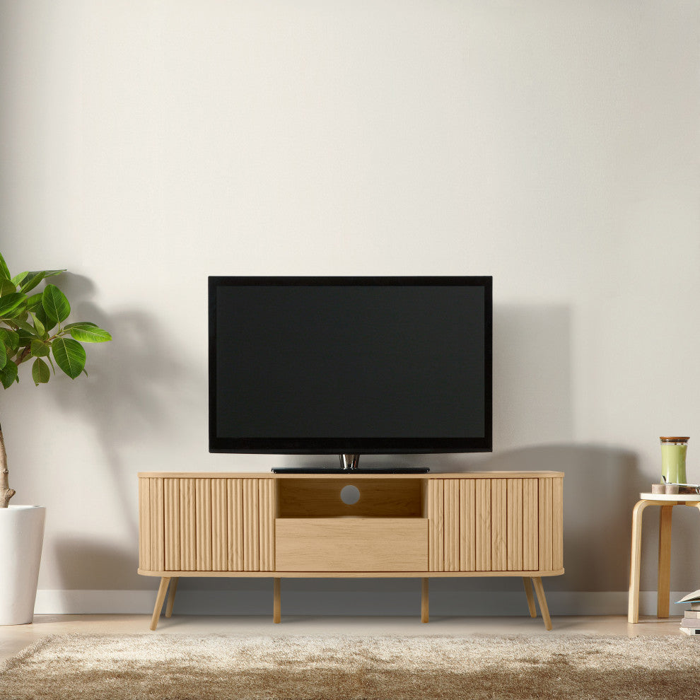 Curved TV Stand, Drawer, Storage Doors Fits TVs up to 75 in, Cable Management