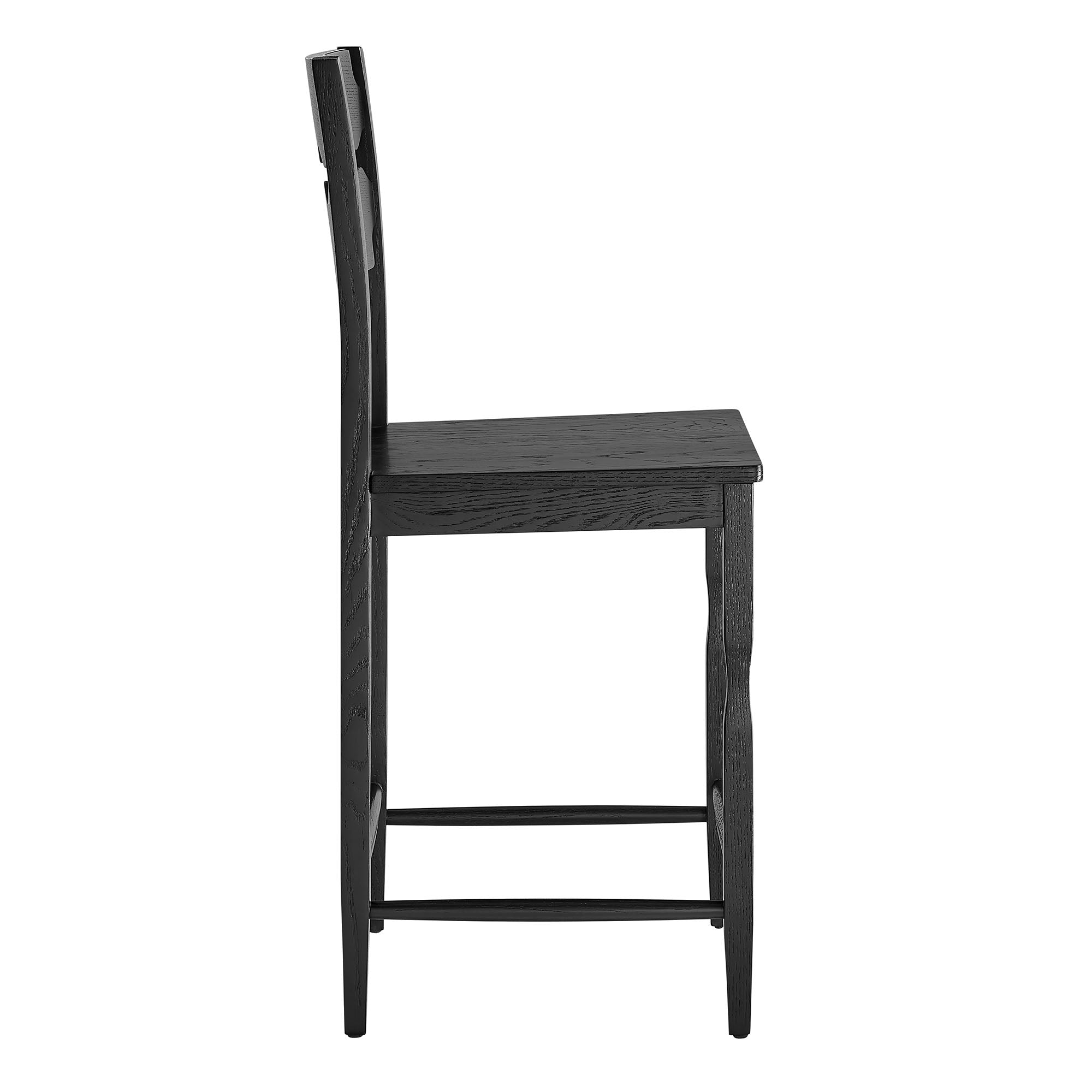 Jax Oak Wood Counter Stool With Wavy Razor Back, Black